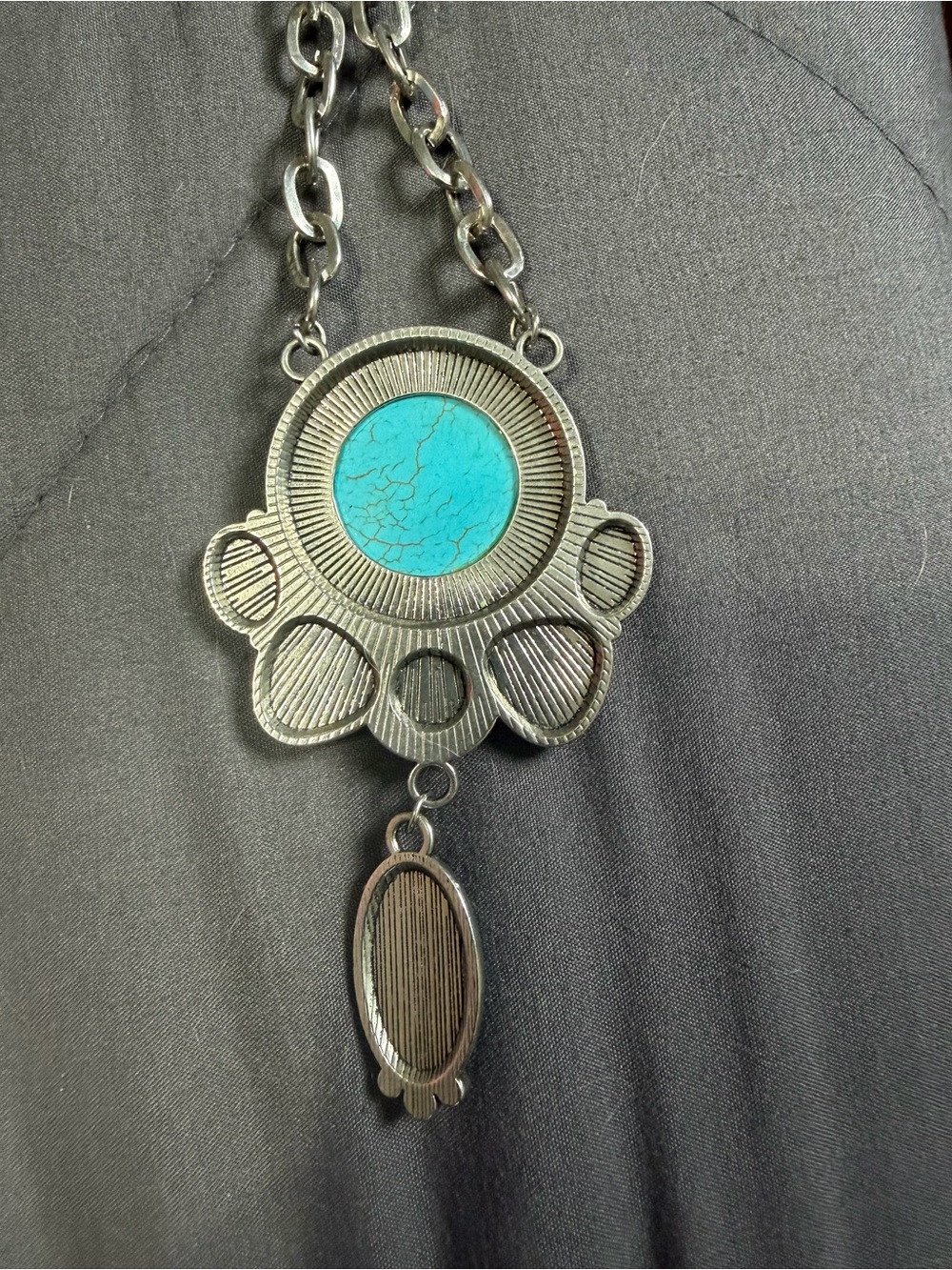 Turquoise Statement Pendant Necklace - Silver Tone - Picture 3 of 4
